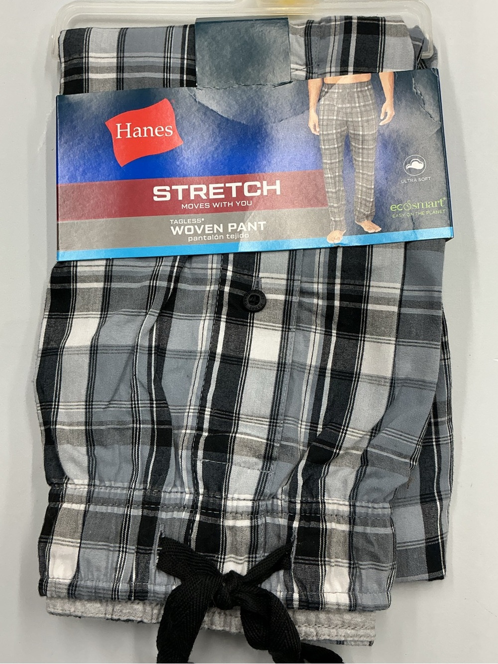 Hanes Gray and Black Plaid Stretch Woven Pants